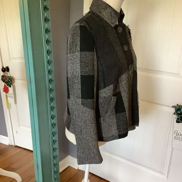 ColdWater Creek Black & Gray Patchwork Jacket 🐱👤🤍🖤 - Picture 3 of 8